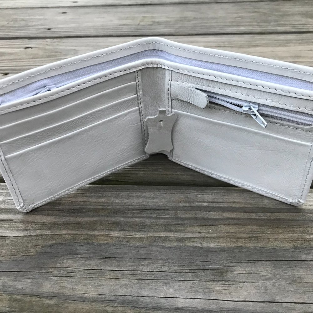 White Leather Men Wallet Handmade Card Holder Bifo - Picture 6 of 10